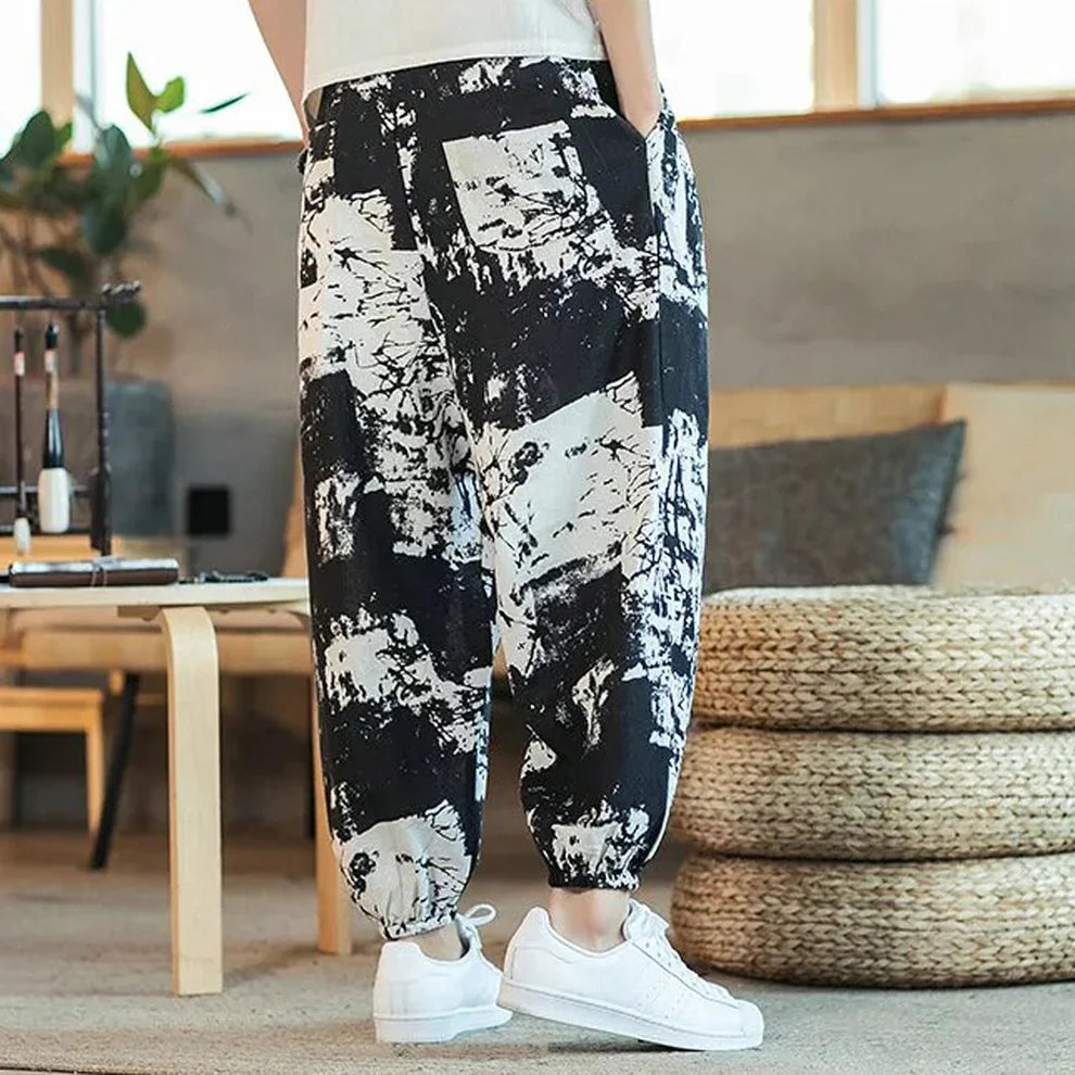 Loose Abstract Black n White Jogger Breathable Casual Harem Pants for Men