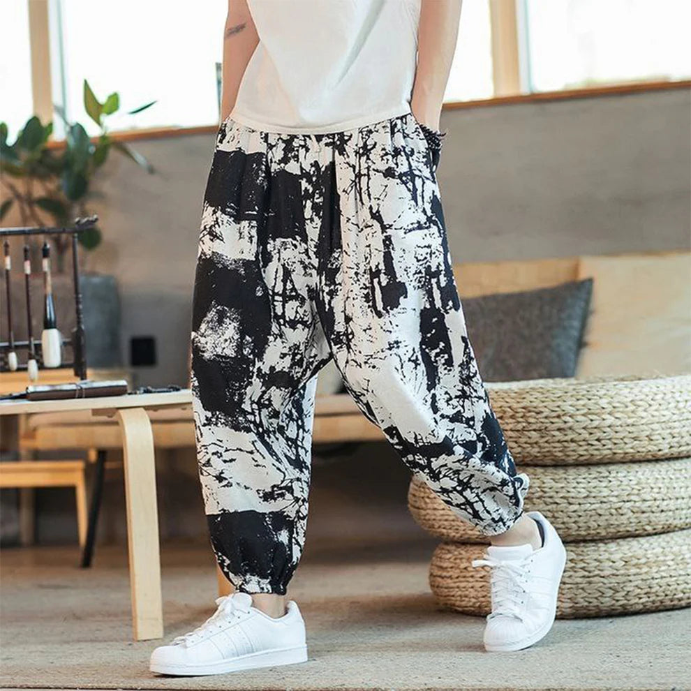 Loose Abstract Black n White Jogger Breathable Casual Harem Pants for Men
