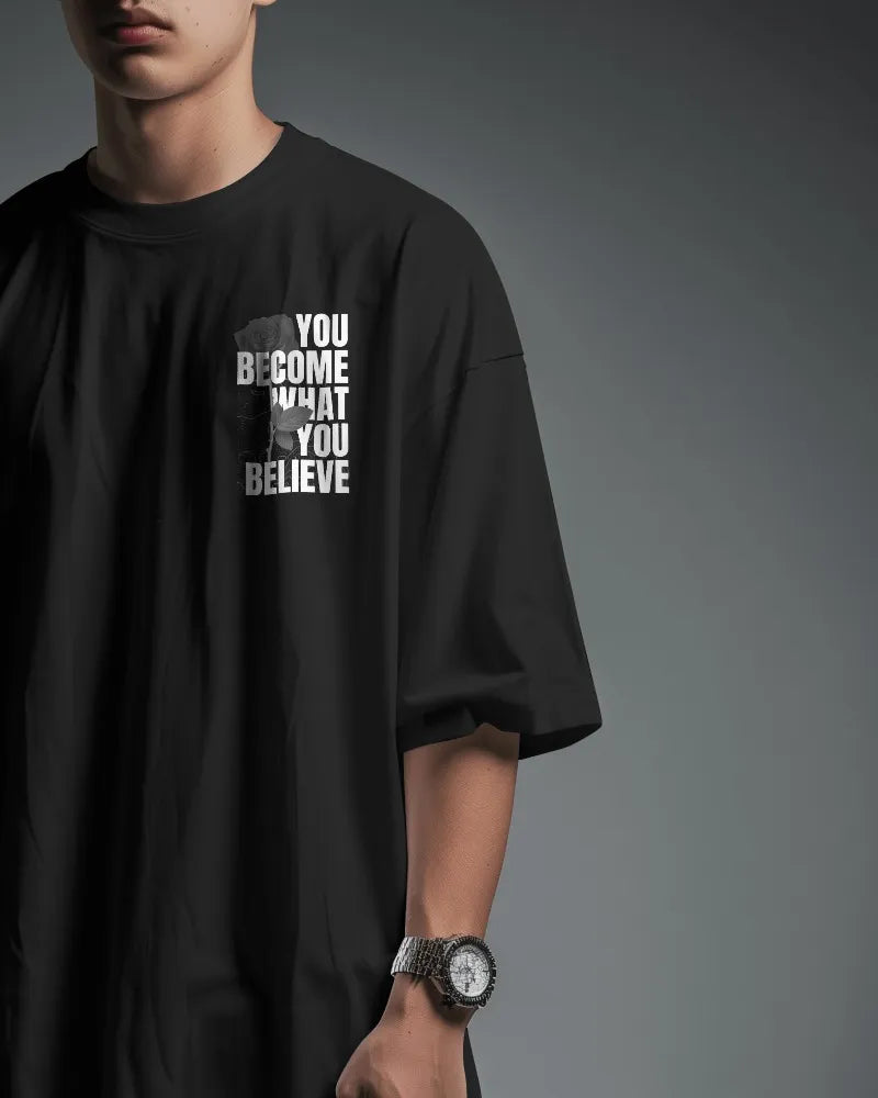 Men’s Inspirational “Believe” Graphic Oversized T Shirt