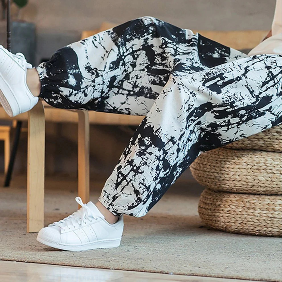 Loose Abstract Black n White Jogger Breathable Casual Harem Pants for Men